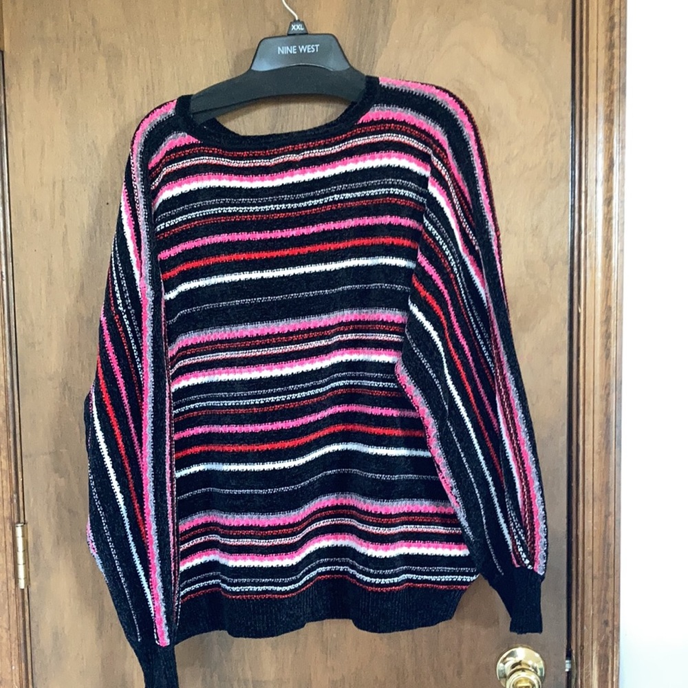 Ruby Rd sweater stripes black with pink red white gray casual office size 3X - Picture 14 of 17